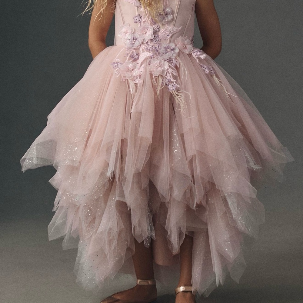 Anthropologie princess daliana Girls Blush Pink Appliqué Tulle Flower Girl Dress